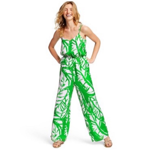 LILLY PULITZER for TARGET Green and White Jumpsuit Romper w/ side pockets - Picture 2 of 11